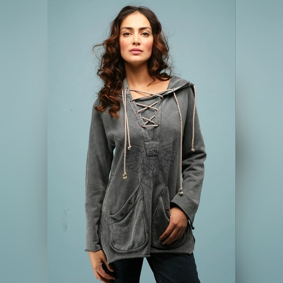 Free People Tops - Free People We The Free Lace-Up Hooded Pullover Size M